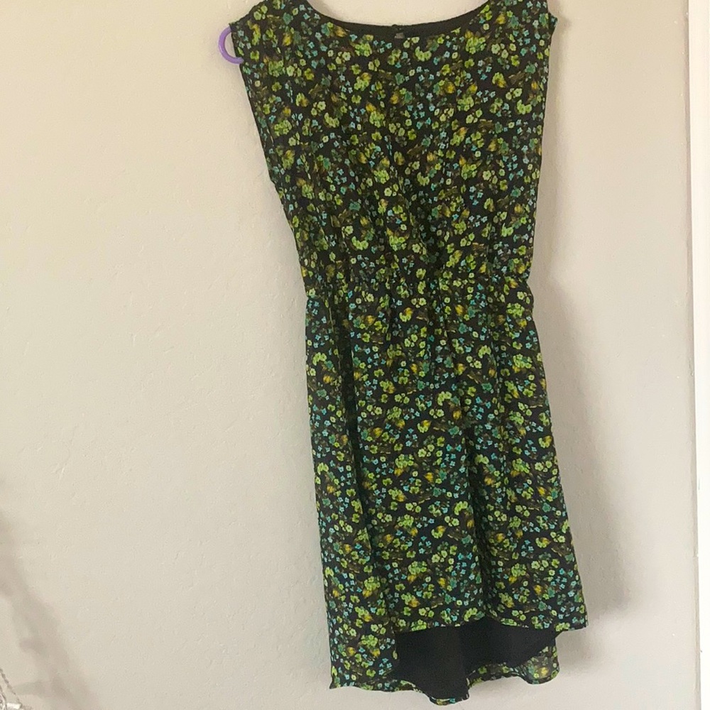 Green and blue floral dress